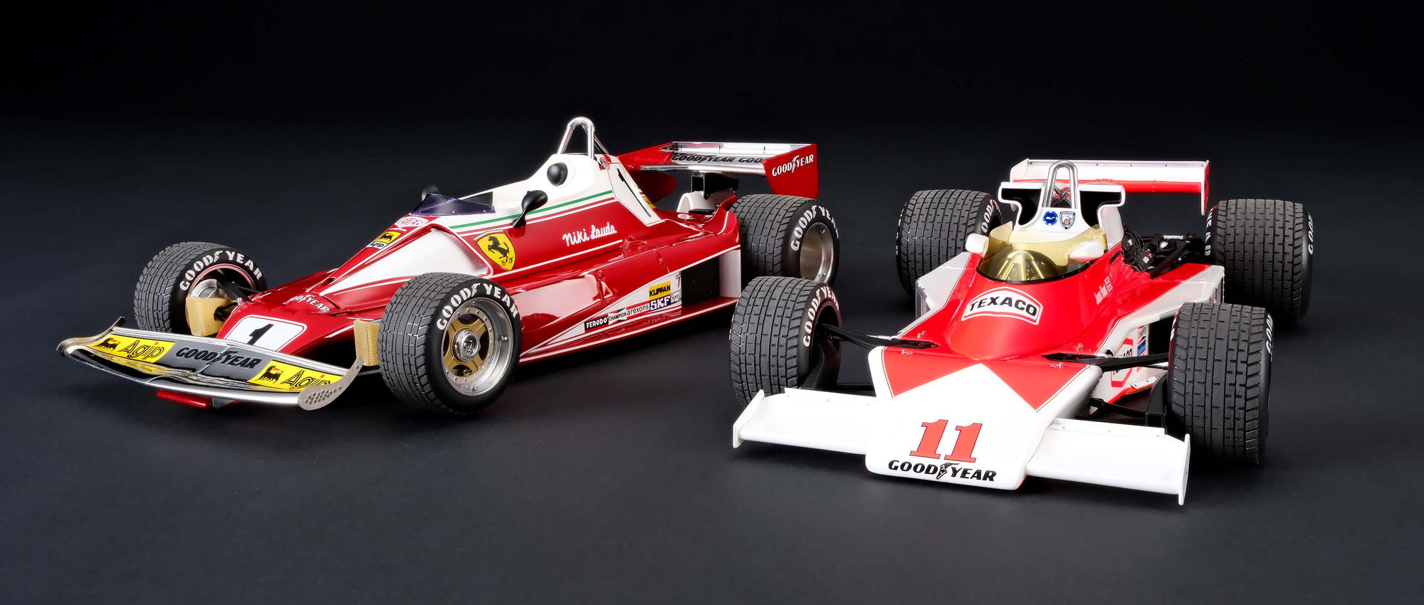 亨特对阵劳达 - 法拉利 312 T2 和迈凯伦 M23D - 1976 年日本大奖赛 - 1:18 比例模型