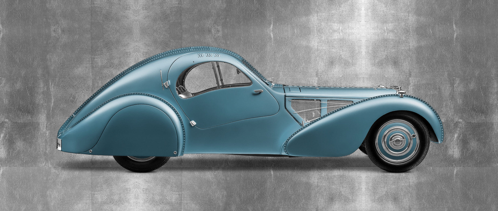 布加迪 Type 57SC Atlantic —— 85厘米“半吨”平板印刷画 —— 铂金箔侧视图